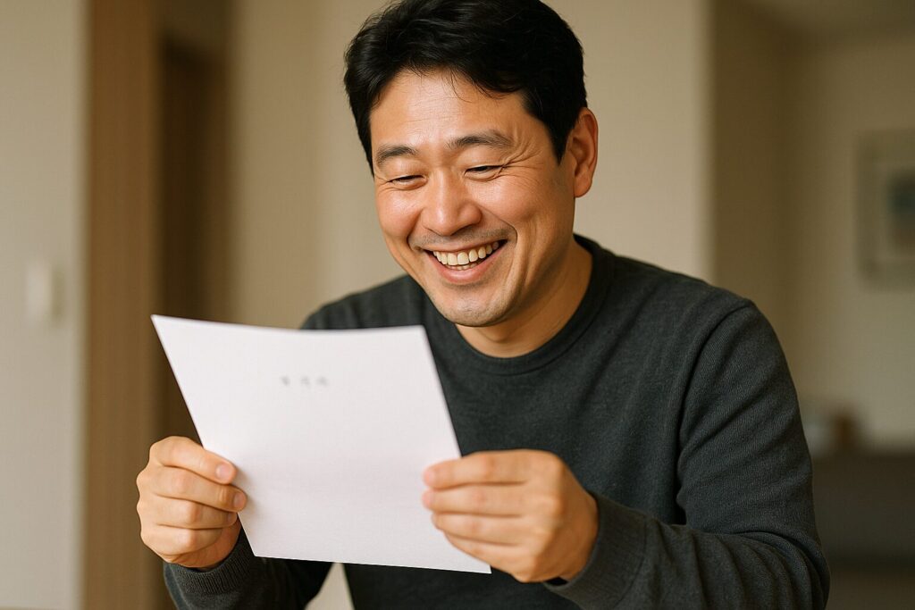 근로장려금 신청 승인되어 즐거워 하는 남성의 모습