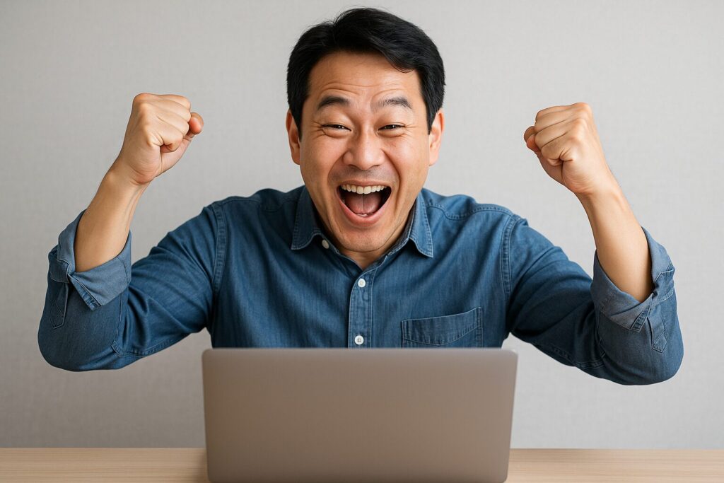근로장려금 신청 승인되어 기뻐하는 남성의 모습