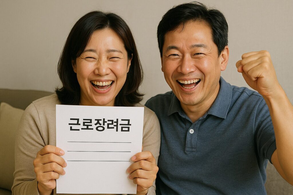 근로장려금 계산기로 근로장려금 받고 좋아하는 부부의 모습