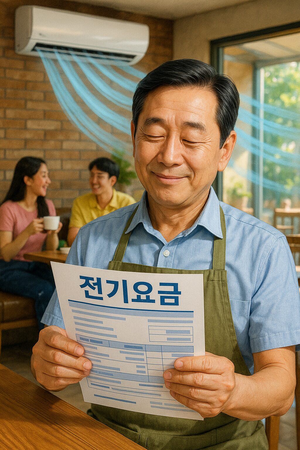 정부지원금 소상공인 전기요금 할인 – 여름철 부담 전기요금 부담이 완화되어 기쁜 사장님의 모습