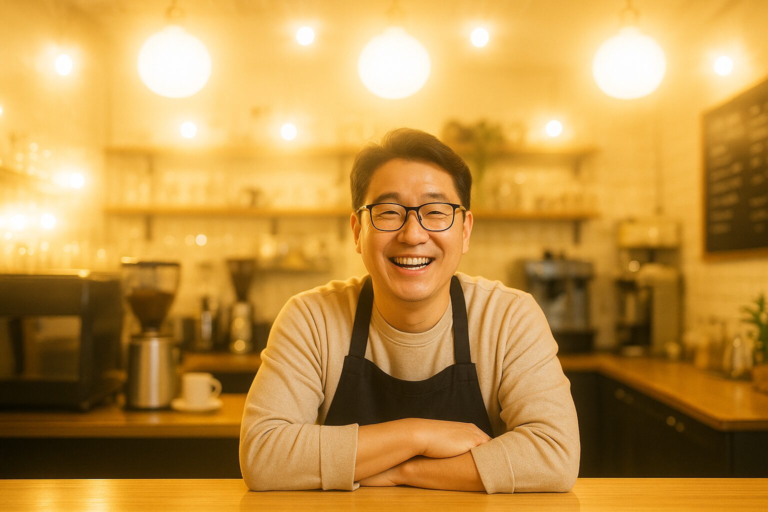 소상공인 대상 지원금  전기요금  지원받아 매장이 아주 환하고 밝으며 사장님도 표정이 밝다