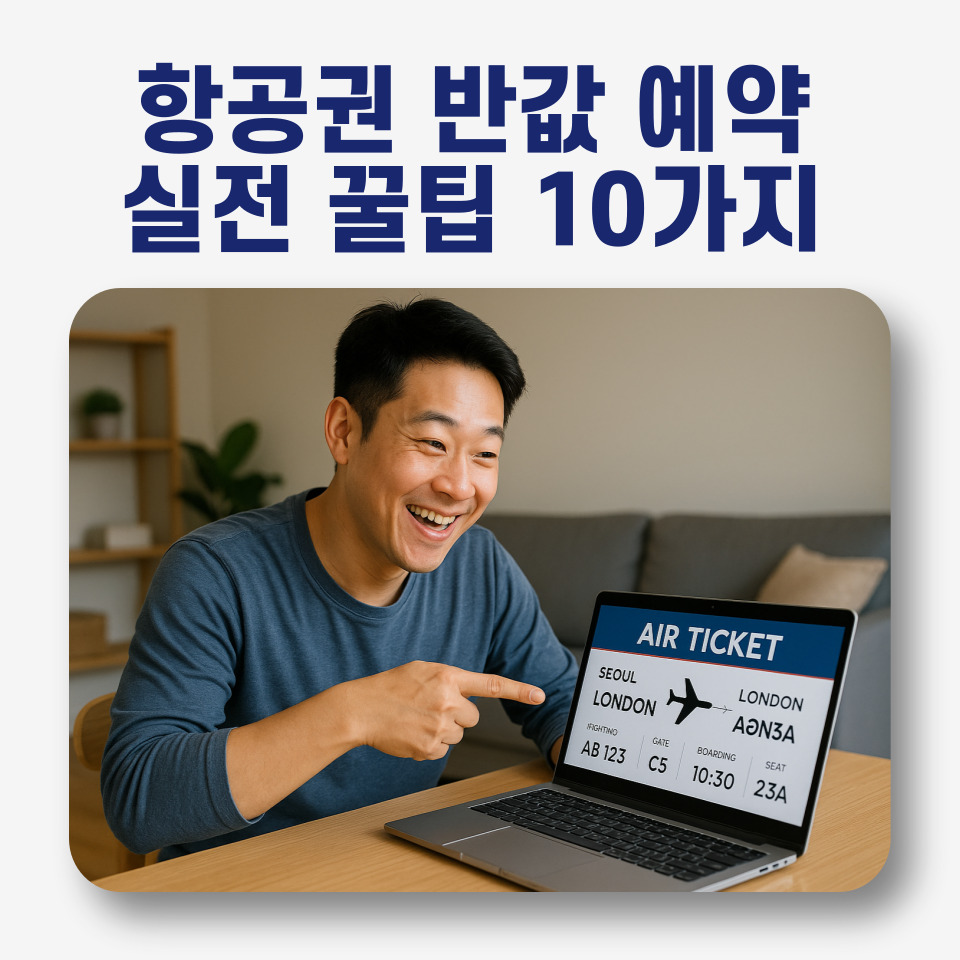 항공권을 노트북으로 싸게 구입해서 즐거워하는 남성