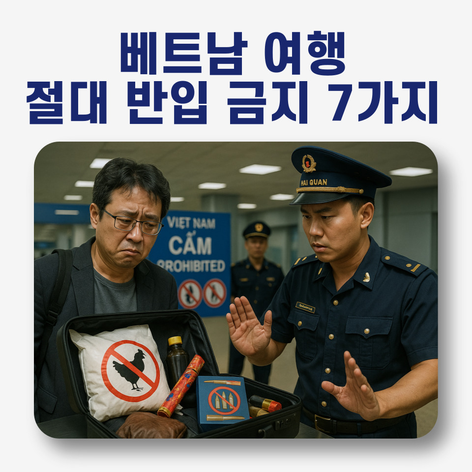 베트남 입국심사에서 반입금지 물품으로 곤란해하는 남성