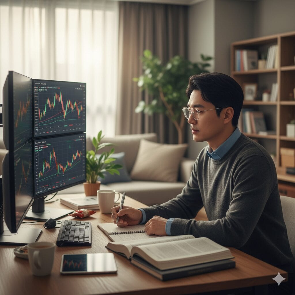 주식 투자 공부하는 남성의 모습